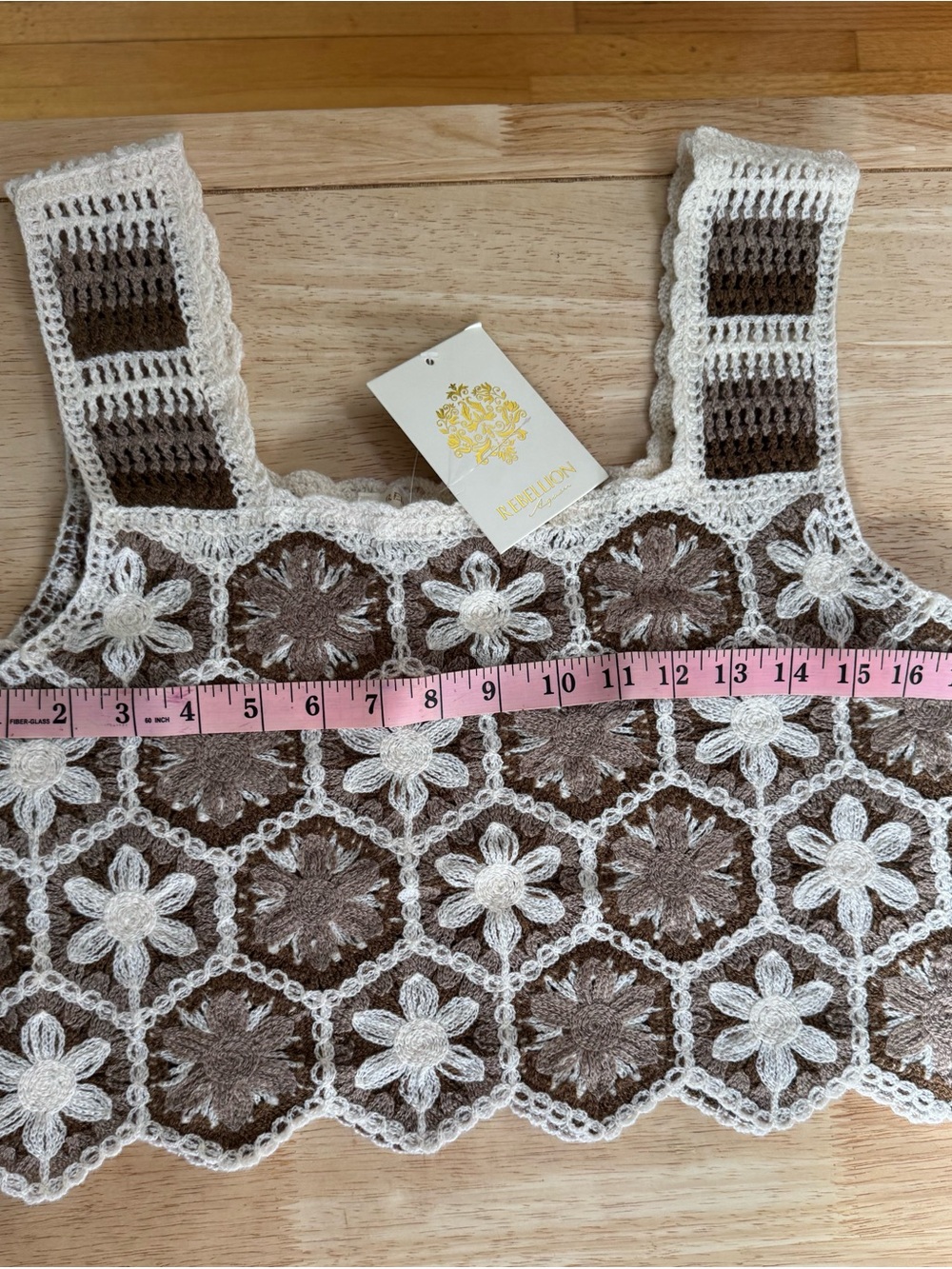 NWT Rebellion Again Crochet Hexagon Floral Boho Crop Top Extra Small XS - Picture 5 of 6
